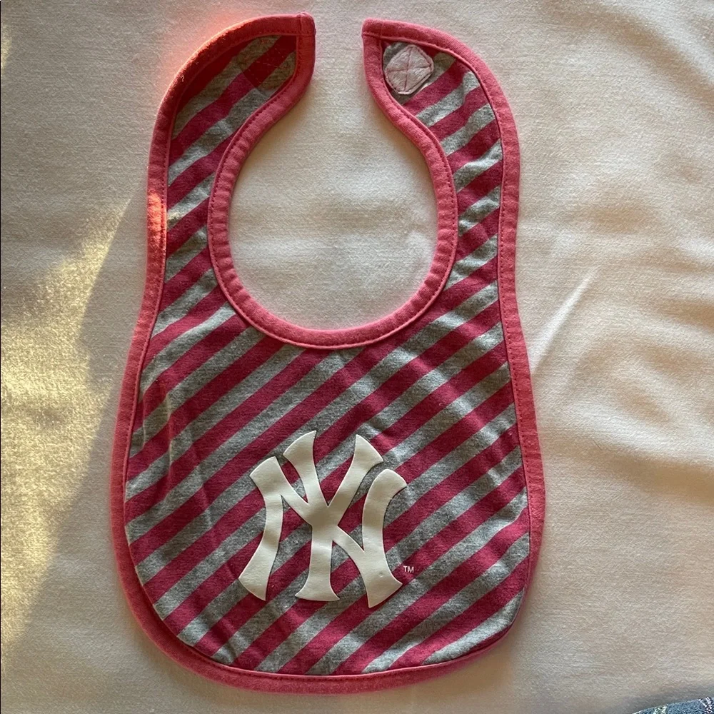 Yankees Striped Pink and Gray Kids Bib